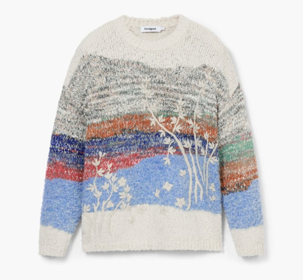 Desigual. Colorful Knit Pullover Sweater Floral Oversized Women's size Large